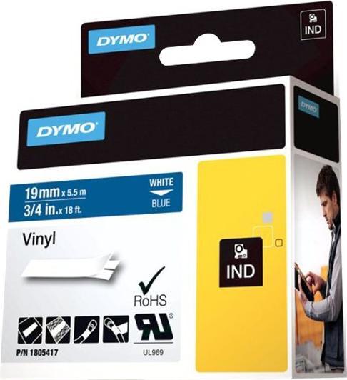 Produktbild Dymo Rhino 19mm weiß auf blau Vinyl (1.90 cm, Blau)
