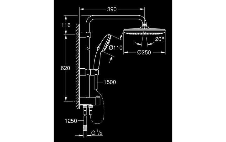 Actual product image Grohe Vitalio Start System 250 Flex Duschsystem mit Umstellung und Vitalio Start 110 Handbrause, Reno-Set