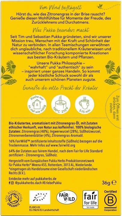 Valori nutrizionali e ingredienti Pukka Citronella -Inwer (36 g)