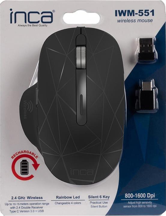 Produktbild Inca Maus IWM-551 Wireless, 1600 DPI, Akku, USB-C, SW retail (Kabellos)