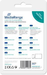 Produktbild MediaRange USB Nano-Speicherstick mit Micro USB-Adapter (16 GB, USB-A, Micro USB, USB 2.0)