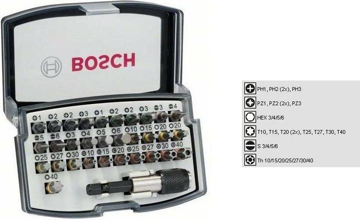 Actual product image Bosch Professional Zubehör Bit Set 32 pieces Accessories 2 (Cross Phillips PH M1, Cross Pozidriv PZ M1, Cross Pozidriv PZ M2, Cross Phillips PH M3, Cross Pozidriv PZ M3, Hexagon socket TX with hole M10, Hexagon socket TX With hole M25, Hexagon socket TX with hole M27, Hexagon socket TX with hole M30, Hexagon socket TX With hole M40, Hexagonal (hexagonal) M3)