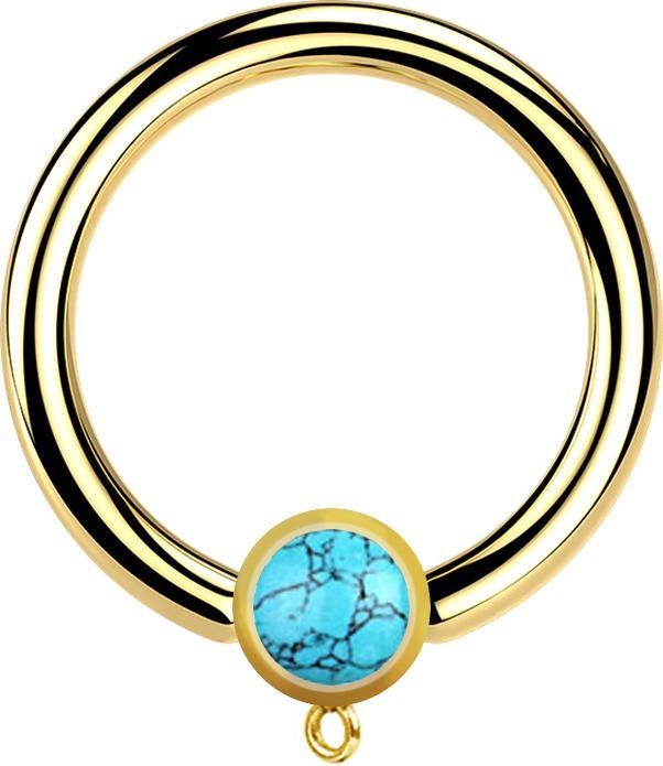 Image du produit Star Piercing Micro Closure Bague plaquée or avec cylindre pierre turquoise Bague pour pendentif (sans laiton, Minéral, Acier chirurgical 316L)