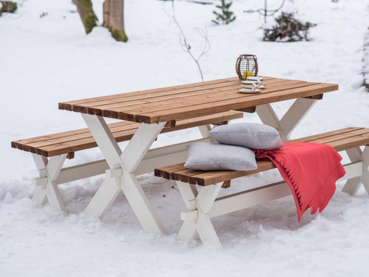 Image du produit Axi Celine Table de Pique-nique avec bancs en bois 177 cm - Marron/Blanc