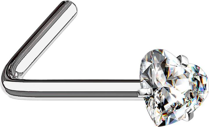 Actual product image Star Piercing Nasenstecker gewinkelt silber Kristallherz silber gefasst (without brass, Titanium G23)