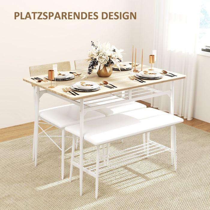 Produktbild Swisshandel24 Essgruppe 4er-Set, Esstisch mit Bank und 2 Stühlen, Küchentisch-Set mit Ablage (110 x 70 x 75 cm)