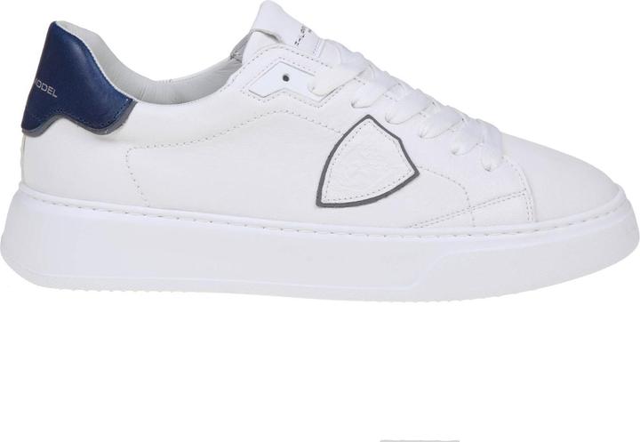 Philippe Model temple sneakers in white/blue leather