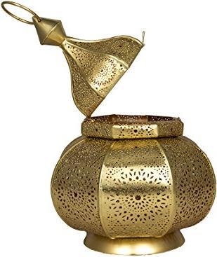 Produktbild Alopini Orientalische Laterne Metall Lamis Goldfarbig 30cm | orientalisches Marokkanisches Windlicht
