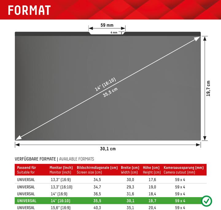 Produktbild Displex Privacy Safe, Laptop Blickschutzfilter (14", 16 : 10)