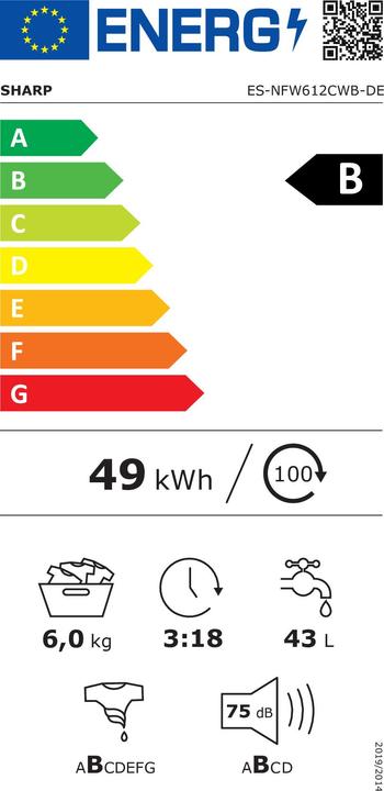 Label énergétique Sharp ES-NFW612CWB-FR (6 kg, Gauche, Prise UE)