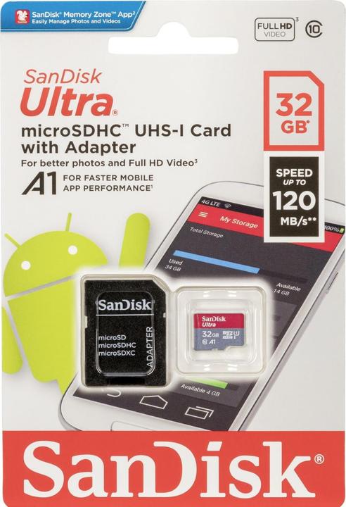 Image du produit SanDisk Ultra mit Adapter (32 Go, microSDHC, U1, UHS-I)