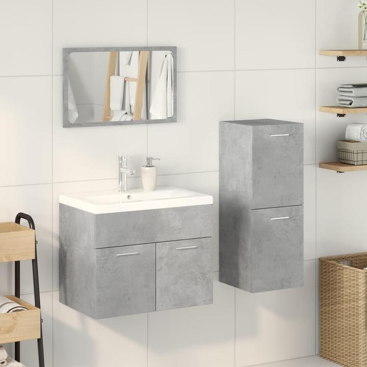Immagine prodotto VidaXL Set di mobili da bagno Mobile per vanità Specchio da bagno Armadietto 4 pezzi grigio cemento