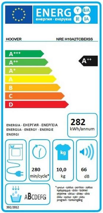Energie-Label Hoover NRE H10A2TCBEXSS (10 kg, Links)