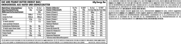 Nutritional values and ingredients Clif Bar Energy bar (Groundnut, 12 pcs., 816 g)