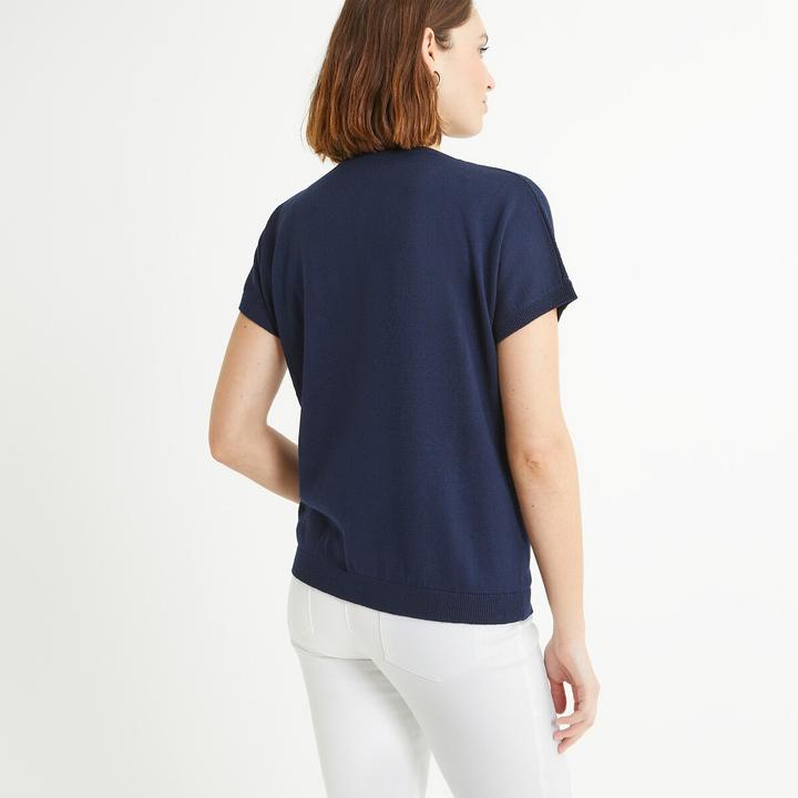 Actual product image Anne Weyburn Fine knit jumper with V-neck and short sleeves (42)