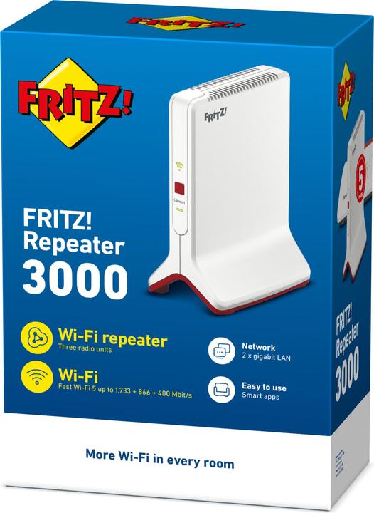 Produktbild AVM FRITZ!Repeater 3000 WLAN Mesh International / CH (1733 Mbit/s, 400 Mbit/s)