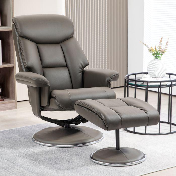 Immagine prodotto Swisshandel24 Poltrona relax con sgabello, funzione reclinabile, funzione dondolo, similpelle, grigio