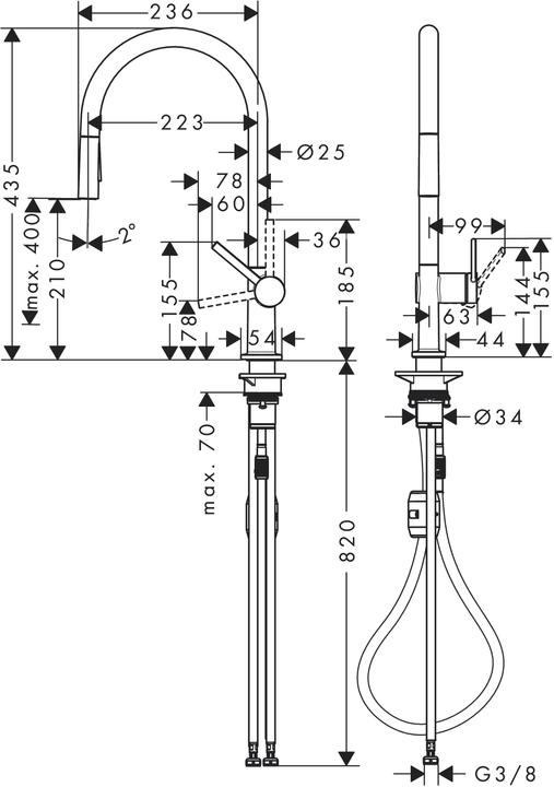 Actual product image hansgrohe HG single lever sink mixer 210 TALIS M pull-out spray chrome