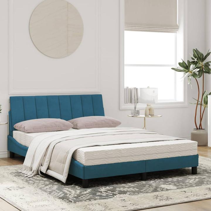 Produktbild VidaXL Bett Polsterbett Bettgestell Einzelbett mit Matratze Blau 100x200cm Samt (100 x 200 cm)