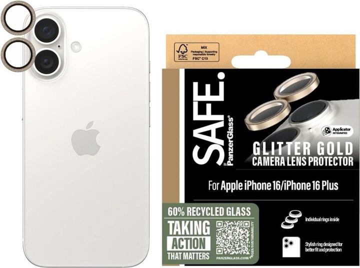 PanzerGlass SAFE. by ® Camera Lens Protector Glitter Gold iPhone '24 6.1" | 6.7" (1 Piece, Apple iPhone 16 Plus)