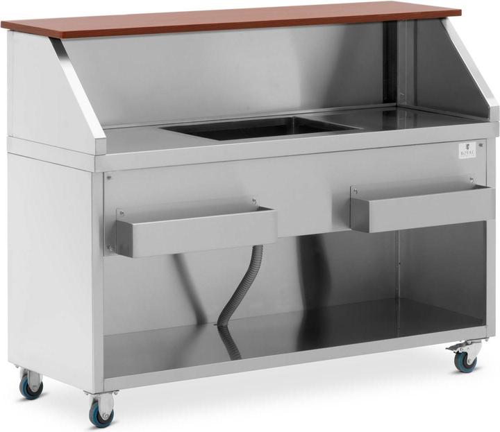 Actual product image Royal Catering Mobile Bar Station - with ice container & bottle holder - 150 cm wood-look counter - (Jigger)
