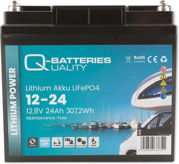 Image du produit Q-Batteries Batterie au lithium 12-24 12,8V 24Ah 307,2Wh, batterie LiFePO4 (12.80 V, 24 Ah)