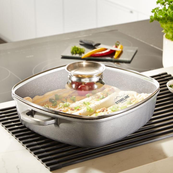 Actual product image Stoneline Eckpfanne 32x32 cm mit Aroma Glasdeckel, Pfanne rechteckig, Backofen, Induktion geeignet (32 cm, Pan set + pot set, Aluminium)