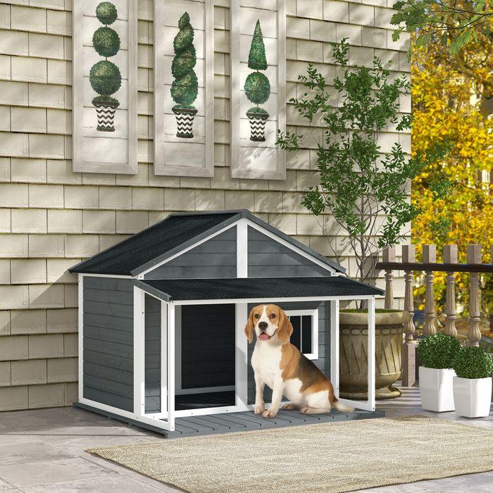 Image du produit Swisshandel24 Niche en bois massif pour petits animaux Niche pour chien avec terrasse Toit en asphalte Niche (Niche pour chien)