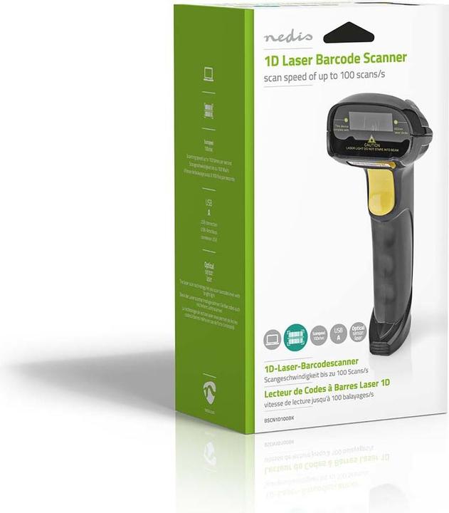 Actual product image Nedis Barcodescanner | Laser | Wired | 1D Linear | Power supply via USB | USB2.0 (1D barcodes)