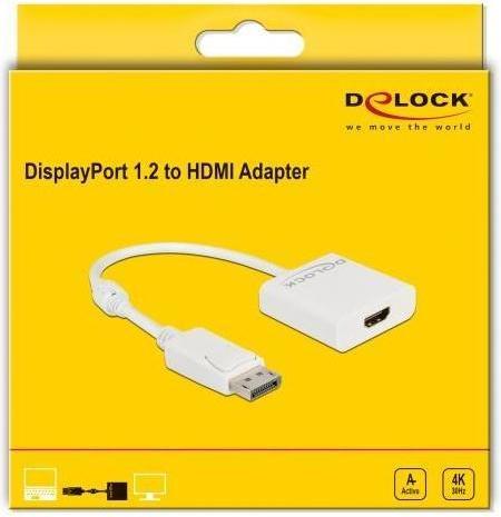 Image du produit Delock Adaptateur DisplayPort 1.2 mâle vers HDMI femelle 4K actif blanc (HDMI, 20 cm)