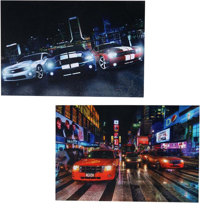 Produktbild Swisshandel24 2x LED-Bild Leinwandbild Leuchtbild Wandbild 60x40cm, Timer - Cars (60 x 40 cm)