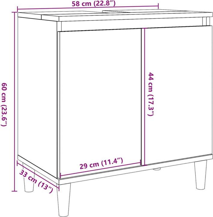 Produktbild VidaXL Waschbeckenunterschrank Unterschrank Badschrank Badmöbel Altholz-Optik (58 x 33 x 60 cm)