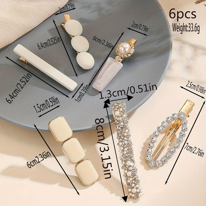 Image du produit Activity Board 6 pièces/set Clip Elegant Strass Faux Perles Décoration Cheveux Antidérapants Clip (6 pcs)