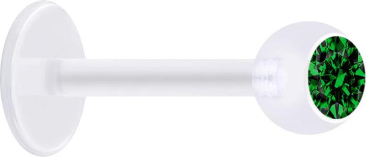 Star Piercing Micro Labret transparent mit Kugel und Kristall grün (ohne Messing, Bioflex)