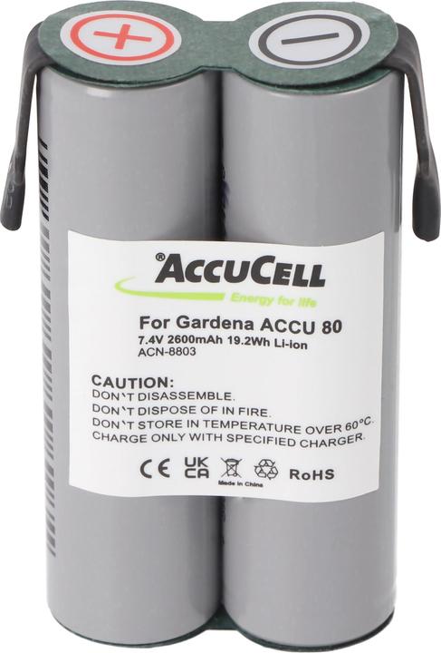 Actual product image AccuCell Gardena Accu 80 Li-Ion battery with Faston 4.8mm connectors (7.4 V)