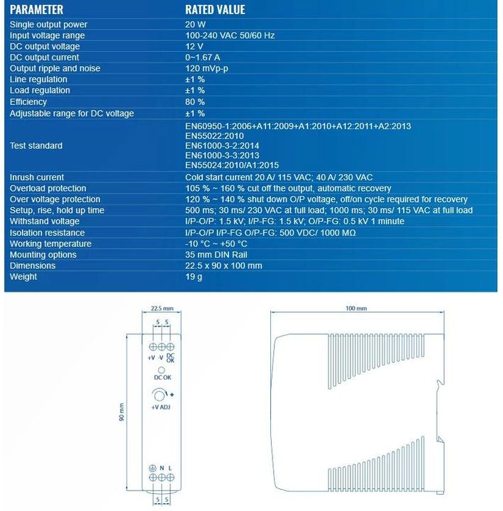 Image du produit Teltonika Din Rail Power Supply (Alimentation électrique)
