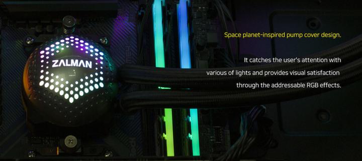 Actual product image Zalman ALPHA28 Black CPU Liquid Cooler 280mm Radiator 2 x 140 mm Fan ARGB pump Dual