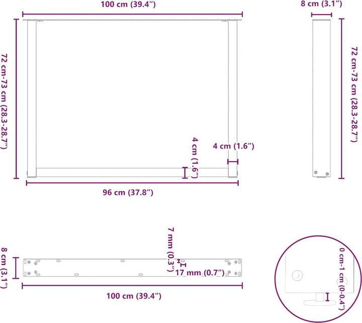 Actual product image VidaXL U-shaped coffee table legs 2 pcs. White 100x(72-73) cm steel table leg