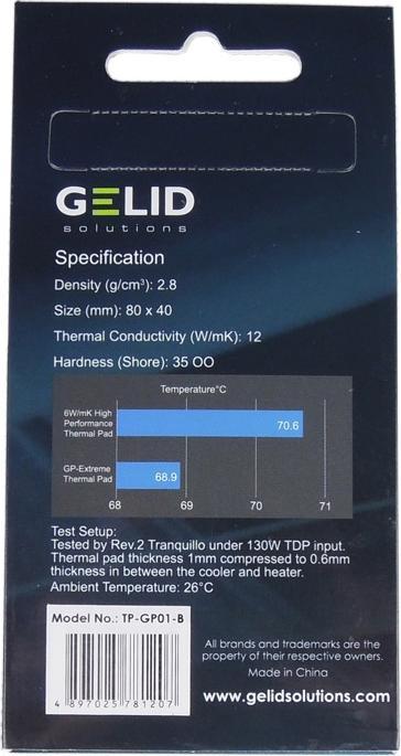 Image du produit Gelid GP-Extreme - 12 W/m-K - Gris - 80 mm - 40 mm - 1 mm (1 mm, 12 W/m K)