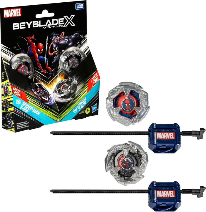 Actual product image Hasbro Beyblade X Marvel Collab Spider-Man 3-60F vs. Venom 3-80N Multipack Set (German)