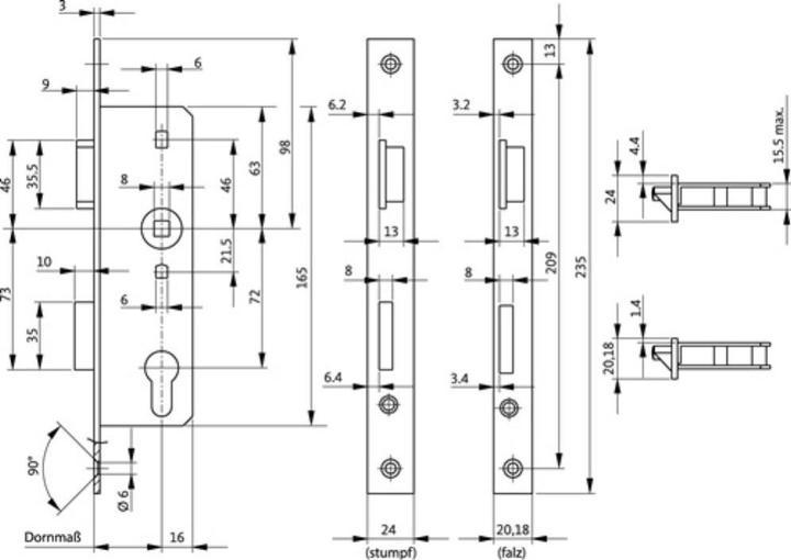 Actual product image BKS Glass door mortice lock 0007 PZW 20/40/72/8 mm DIN left silver crowned (Mortise lock)