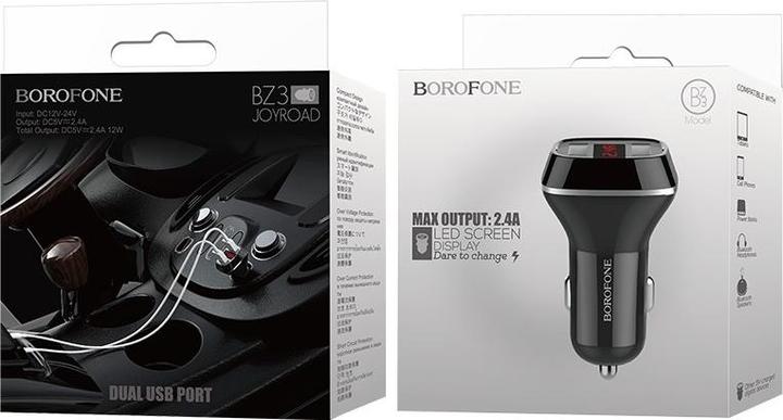 Produktbild Borofone Ladegerät Autoladegerät 2x USB mit LCD-Display, schwarz