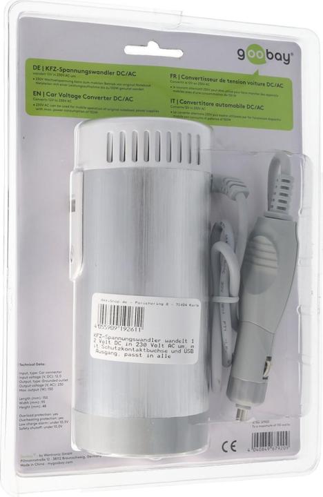 Produktbild Goobay KFZ-Spannungswandler wandelt 12 Volt DC in 230 Volt AC um, mit Schutzkontaktbuchse und USB Ausgang