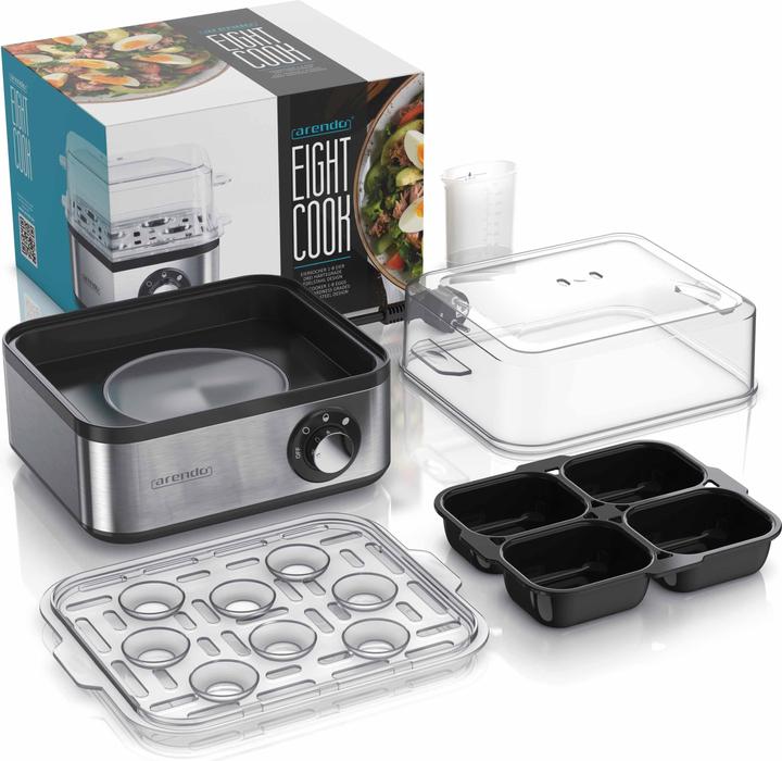 Produktbild Arendo Edelstahl Eierkocher 8-fach, 500 W, Edelstahl, Warmhaltefunktion, Härtegrad einstellbar, silber