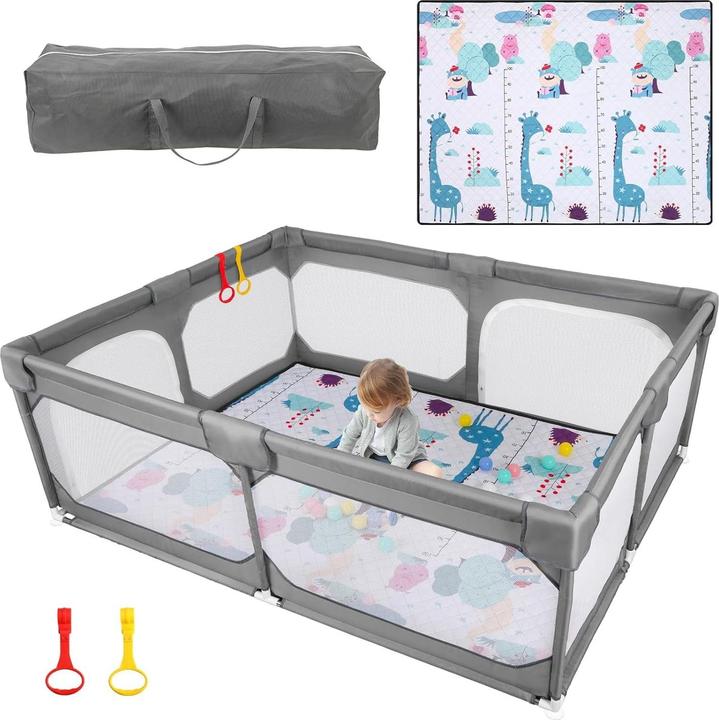 Milkii Laufgitter/ Laufstall + Spielmatte + Aufbewahrungstasche, 190 x 150 cm (190 cm, 150 cm)