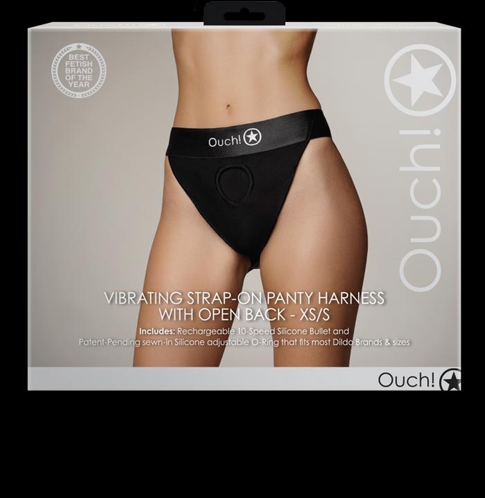 Actual product image Ouch! Vibrating Strap-on Panty Harness - Open Back - XS/S