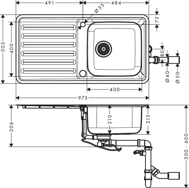 Image du produit hansgrohe HG Evier à encastrer 400/400 m Détach. gauche S4113-F400 inox (Éviers à poser, 50.50 cm, 97.50 cm)