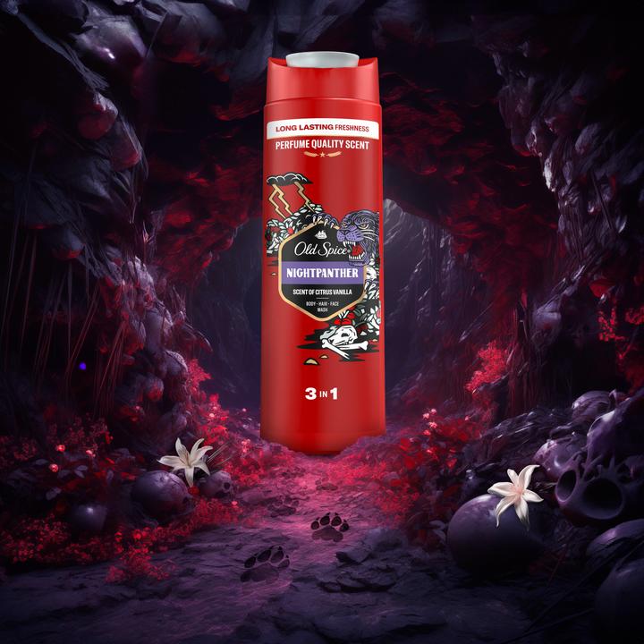 Image du produit Old Spice Night Panther Gel Douche & Shampooing pour Homme 400 ml, 3 en 1, Fraîcheur Longue Durée