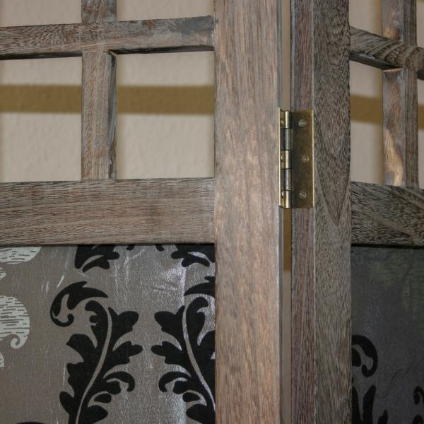 Actual product image Homestyle4u 3 part screen room divider wood partition brown grey pattern fabric Spanish wall