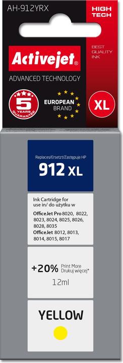 Produktbild Activejet AH-912YRX Tinte für HP Drucker Ersatztinte HP 912XL 3YL83AE Premium 990 Seiten gelb (Y)